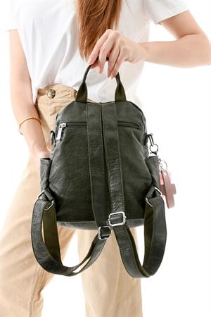 Üç Fonksiyonlu Suni Deri Sırt, Omuz, ve El Çantası Yeşil (Model: 571-13-17C)