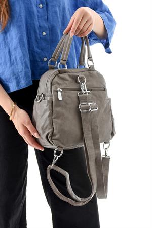 Üç Fonksiyonlu Suni Deri Sırt, Omuz, ve El Çantası Gri (Model: 571-13-17B)