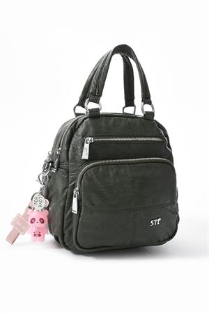 Üç Fonksiyonlu Suni Deri Sırt, Omuz, ve El Çantası Yeşil Gri (Model: 571-13-17B)