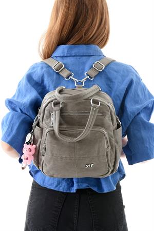 Üç Fonksiyonlu Suni Deri Sırt, Omuz, ve El Çantası Gri (Model: 571-13-17B)