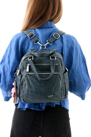 Üç Fonksiyonlu Suni Deri Sırt, Omuz, ve El Çantası Koyu Mavi (Model: 571-13-17B)