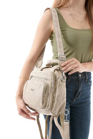 Üç Fonksiyonlu Suni Deri Sırt, Omuz, ve El Çantası Vizon (Model: 571-13-17K)