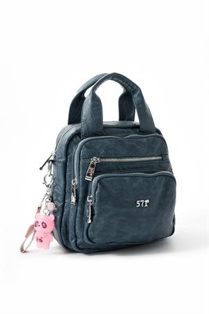 Üç Fonksiyonlu Suni Deri Sırt, Omuz, ve El Çantası Mavi (Model: 571-13-17K)