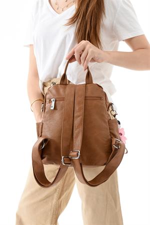 Üç Fonksiyonlu Suni Deri Sırt, Omuz, ve El Çantası Taba (Model: 571-13-17C)