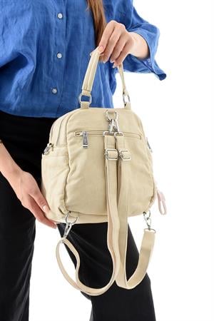 Üç Fonksiyonlu Suni Deri Sırt, Omuz, ve El Çantası Bej (Model: 571-13-17B)