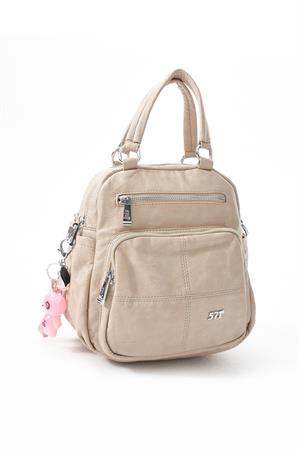 Üç Fonksiyonlu Suni Deri Sırt, Omuz, ve El Çantası Vizon (Model: 571-13-17B)