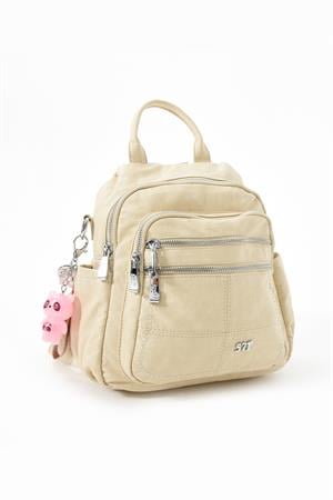 Üç Fonksiyonlu Suni Deri Sırt, Omuz, ve El Çantası Bej (Model: 571-13-17C)