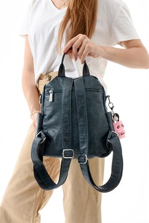 Üç Fonksiyonlu Suni Deri Sırt, Omuz, ve El Çantası Koyu Mavi (Model: 571-13-17C)