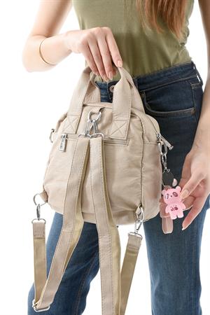 Üç Fonksiyonlu Suni Deri Sırt, Omuz, ve El Çantası Vizon (Model: 571-13-17K)