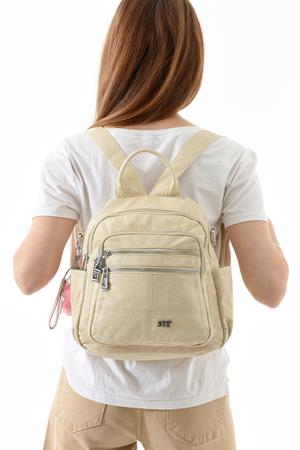 Üç Fonksiyonlu Suni Deri Sırt, Omuz, ve El Çantası Bej (Model: 571-13-17C)