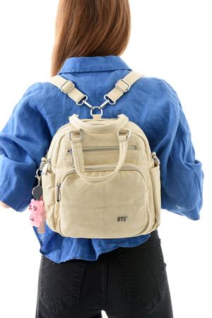 Üç Fonksiyonlu Suni Deri Sırt, Omuz, ve El Çantası Bej (Model: 571-13-17B)