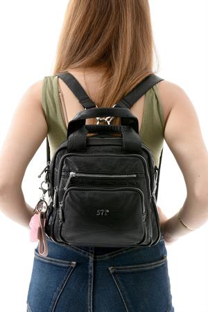 Üç Fonksiyonlu Suni Deri Sırt, Omuz, ve El Çantası Siyah (Model: 571-13-17K)