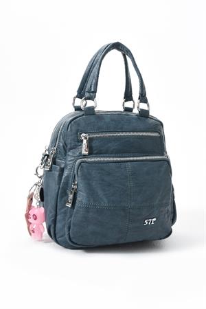 Üç Fonksiyonlu Suni Deri Sırt, Omuz, ve El Çantası Koyu Mavi (Model: 571-13-17B)