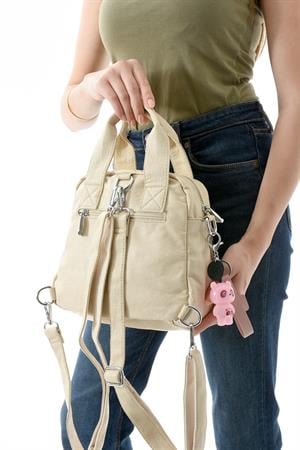 Üç Fonksiyonlu Suni Deri Sırt, Omuz, ve El Çantası Bej (Model: 571-13-17K)