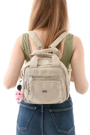 Üç Fonksiyonlu Suni Deri Sırt, Omuz, ve El Çantası Vizon (Model: 571-13-17K)