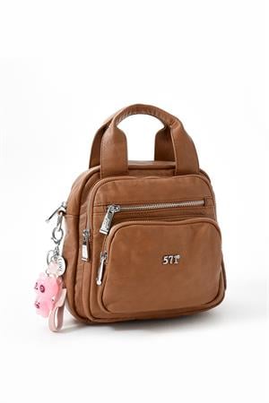 Üç Fonksiyonlu Suni Deri Sırt, Omuz, ve El Çantası Kahve Rengi (Model: 571-13-17K)