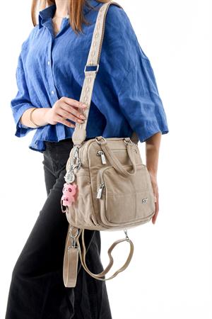 Üç Fonksiyonlu Suni Deri Sırt, Omuz, ve El Çantası Vizon (Model: 571-13-17B)