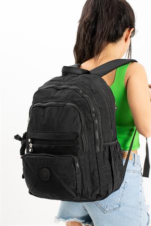 Ultra Hafif Çok Cepli Krinkıl Sırt Çantası Unisex Siyah (Model: 571-3B)