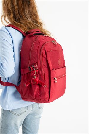 Ultra Hafif Çok Cepli Krinkıl Sırt Çantası Kırmızı (Model: 571-3A)