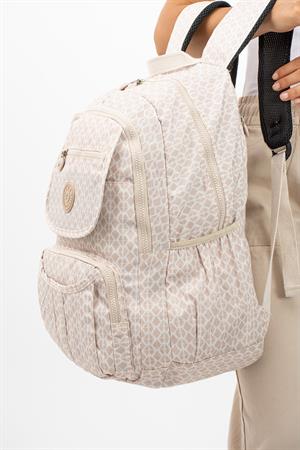 Ultra Hafif Çok Cepli Su Geçirmez Sırt Çantası Unisex Desenli Krem (Model: 571-2E) 