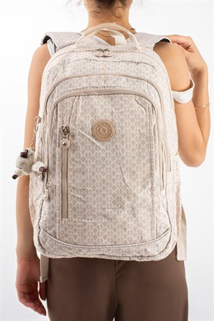 Ultra Hafif Çok Cepli Su Geçirmez Sırt Çantası Unisex Desenli Krem (Model: 571-1D)