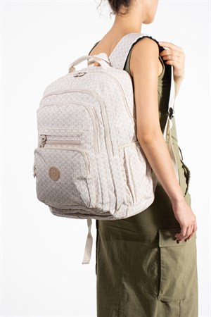 Ultra Hafif Çok Cepli Su Geçirmez Sırt Çantası Unisex Desenli Krem (Model: 571-2F)