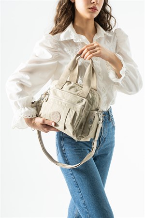 Ultra hafif, çok cepli , çok bölmeli Kol, Omuz El çantası  (spor, seyahat, gündelik ) Bej Model: 571-6R
