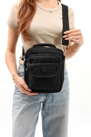 Unisex (Bay-Bayan) Ķüçük Boy Çapraz Askılı El Çantası (Evrak, Telefonluk , Gündelik) Siyah (Model: 571-7E)
