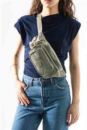 Unisex Çok Cepli, Su Geçirmez, Çapraz Askılı Bel Çantası (Freebag) Vizon Model: 571-7J
