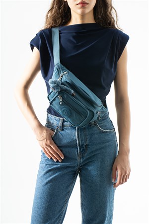 Unisex Çok Cepli, Su Geçirmez, Çapraz Askılı Bel Çantası (Freebag) Mavi Model: 571-7J