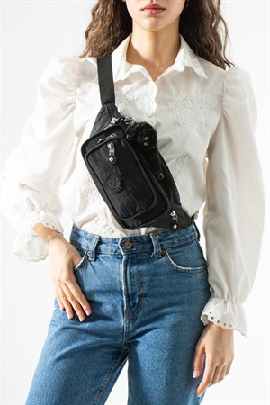 Unisex Çok Cepli, Su Geçirmez, Çapraz Askılı Bel Çantası (Freebag) Siyah Model: 571-7J