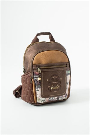 571-21FVentis Vintage Desenli, Çok Gözlü, Sırt ve Kol Çantası Kahverengi Model: 571-21F