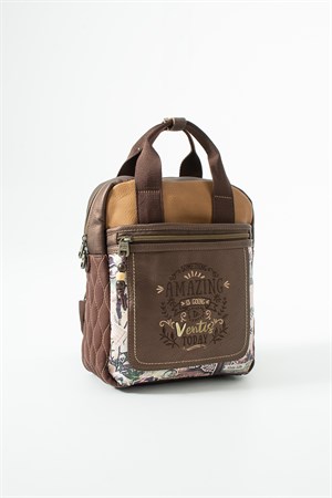 Ventis Amazing Vintage Kadın Sırt El Çantası Çok Bölmeli Desenli Tasarım Kapitone Kahverengi Model: 571-21E
