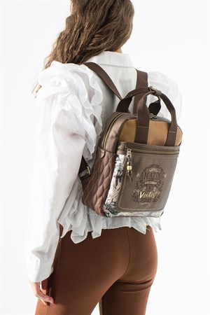 Ventis Amazing Vintage Kadın Sırt El Çantası Çok Bölmeli Desenli Tasarım Kapitone Kahverengi Model: 571-21E