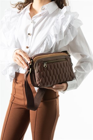 Ventis Amazing Vintage Kadın Omuz Çantası Çok Bölmeli Desenli Tasarım Kapitone Kahverengi Model: 571-21A