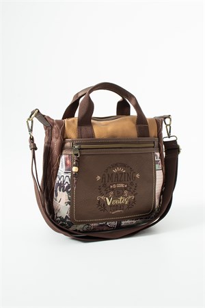 Ventis Amazing Vintage Kadın Omuz Çantası Çok Bölmeli Desenli Tasarım Kapitone Kahverengi Model: 571-21D