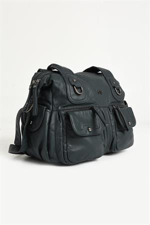 Suni Deri Çapraz Askılı Çok Bölmeli Omuz Çantası Mavi (Model: 571-11-10F)