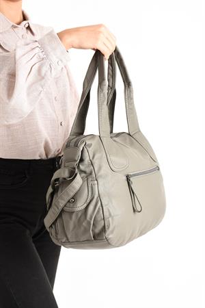 Suni Deri Çapraz Askılı Çok Bölmeli Omuz Çantası Gri (Model: 571-11-10F)