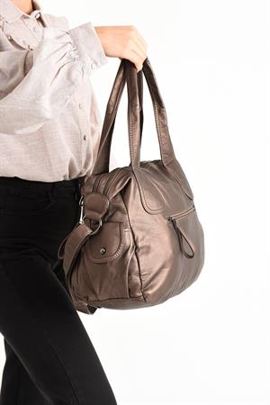 Suni Deri Çapraz Askılı Çok Bölmeli Omuz Çantası Bronz (Model: 571-11-10F)