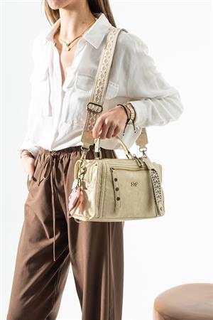 Yıkanmış Deri Çok Fonksiyonlu Sırt, Omuz, ve El Çantası Bej (Model: 571-17V)