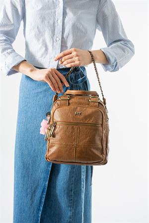Yıkanmış Deri, Çok Fonksiyonlu Sırt ve Kol Çantası Taba Model: (571-17R)