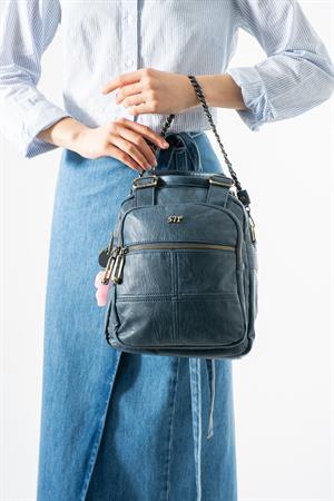 Yıkanmış Deri, Çok Fonksiyonlu Sırt ve Kol Çantası Mavi Model: (571-17R)