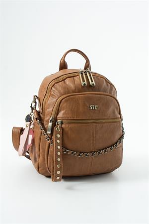 Yıkanmış Deri, Çok Gözlü, Sırt Çantası (Gündelik, Seyahat) Taba Model: (571-14-17S)