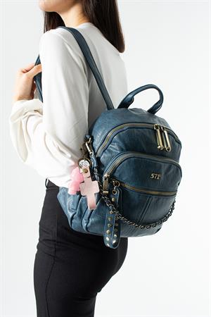 Yıkanmış Deri, Çok Gözlü, Sırt Çantası (Gündelik, Seyahat) Mavi Model: (571-14-17S)