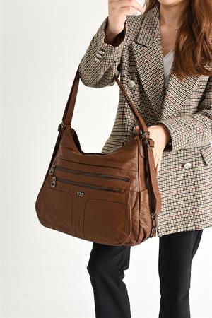 Yıkanmış Deri Hem Sırt Hem Omuz Çantası Taba (Model: 571-9-10D) 