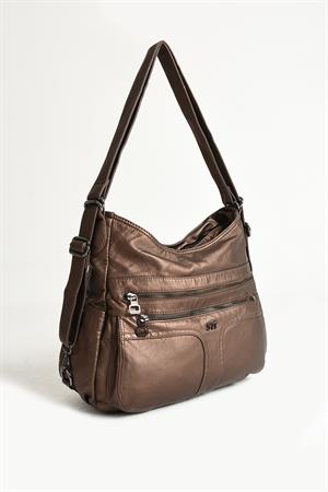 Yıkanmış Deri Hem Sırt Hem Omuz Çantası Bronz (Model: 571-9-10D) 