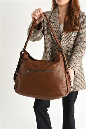 Yıkanmış Deri Hem Sırt Hem Omuz Çantası Taba (Model: 571-9-10D) 