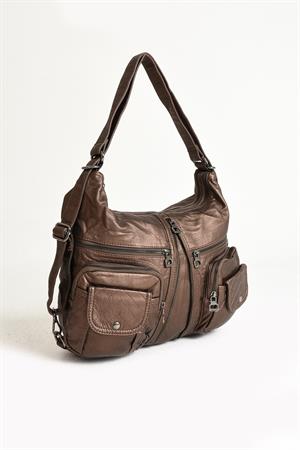 Yıkanmış Deri Hem Sırt Hem Omuz Çantası Bronz (Model: 571-9-10C) 