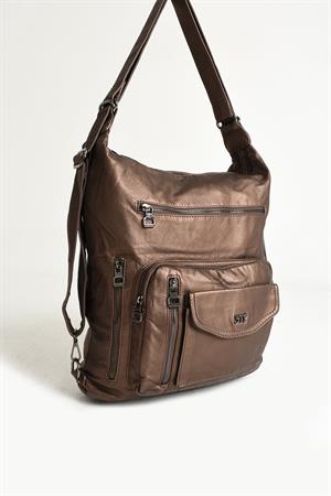 Yıkanmış Deri Hem Sırt Hem Omuz Çantası Bronz (Model: 571-9-10A) 