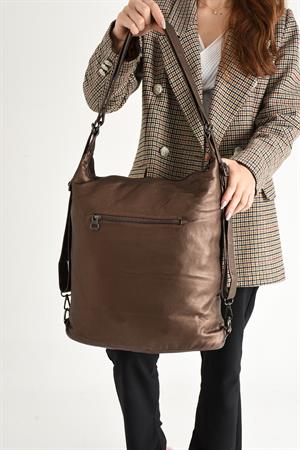 Yıkanmış Deri Hem Sırt Hem Omuz Çantası Bronz (Model: 571-9-10A) 